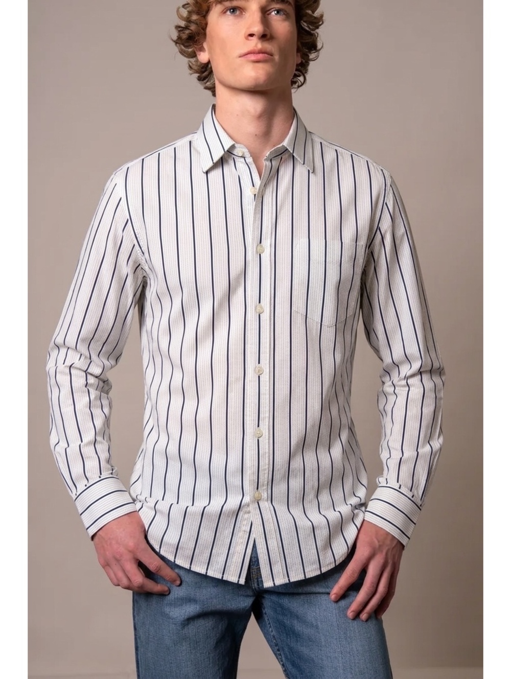 Michael Kors Men Large White Black Striped Dress Shirt Extra Buttons GUC